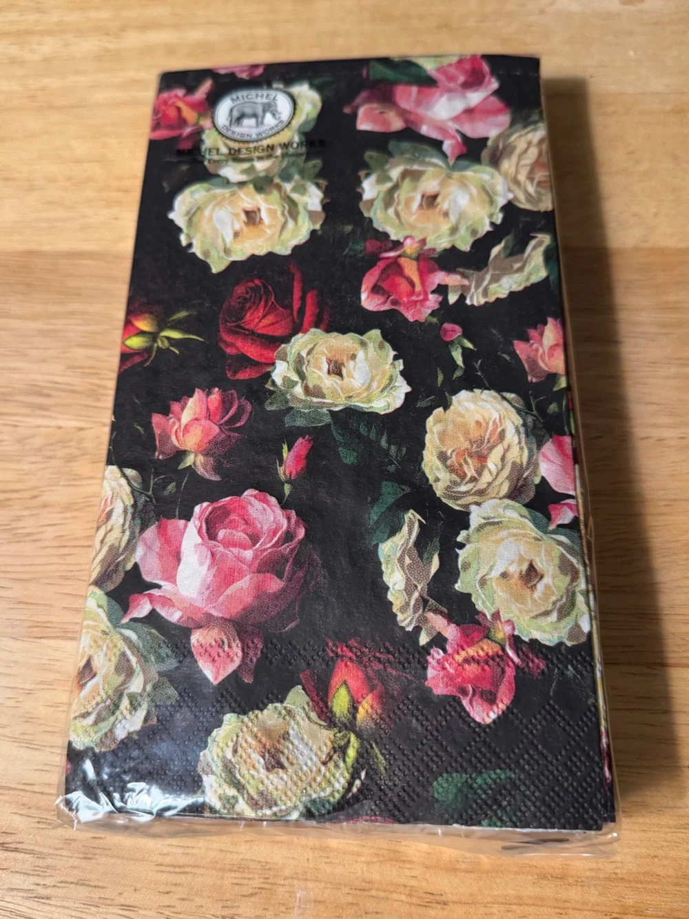 Gift Set of 2 Michel Design Works Paper Midnight Rose Print Napkins & Candle
